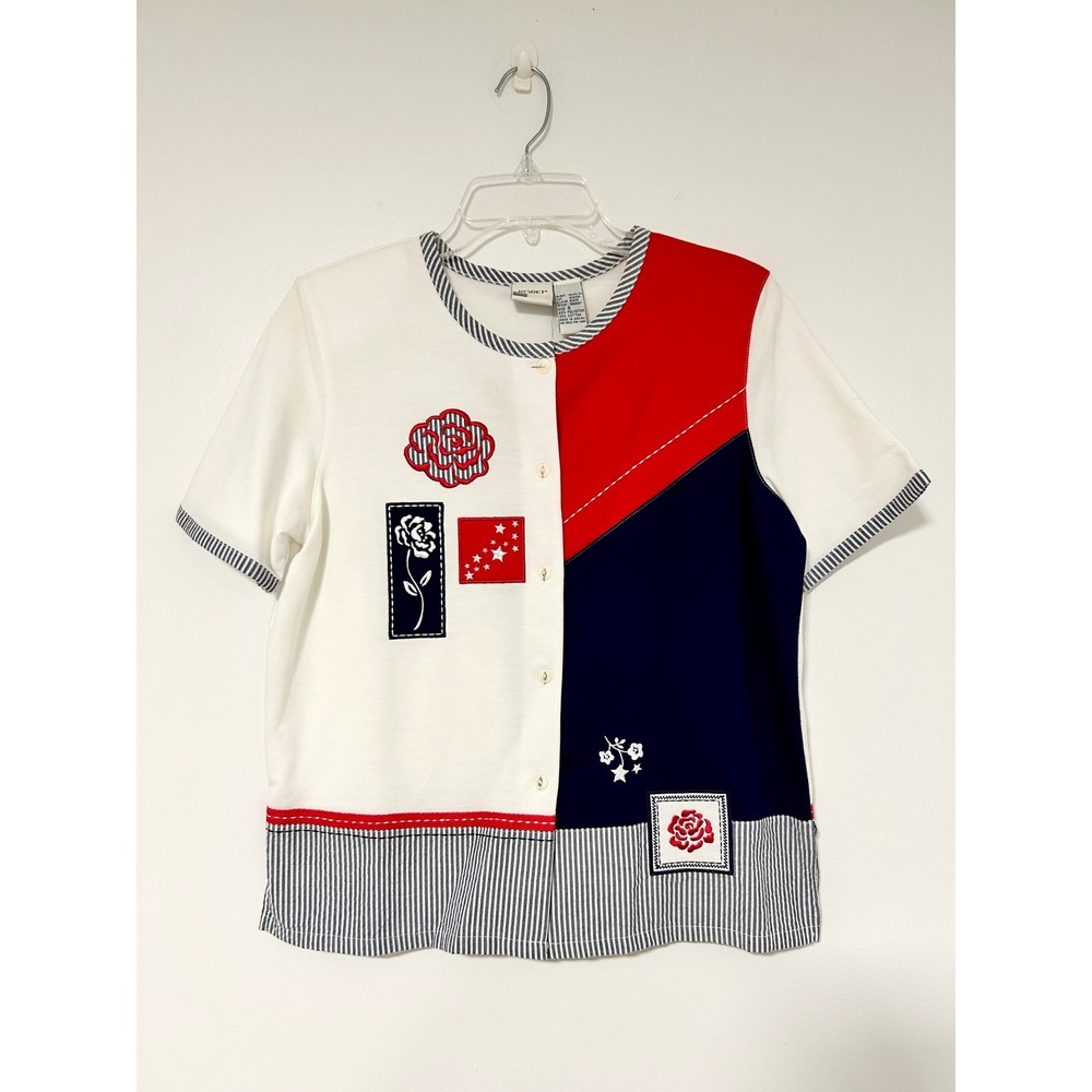Koret Vintage Womens Small Short Sleeve 4th of July Nautical Top Red White Blue